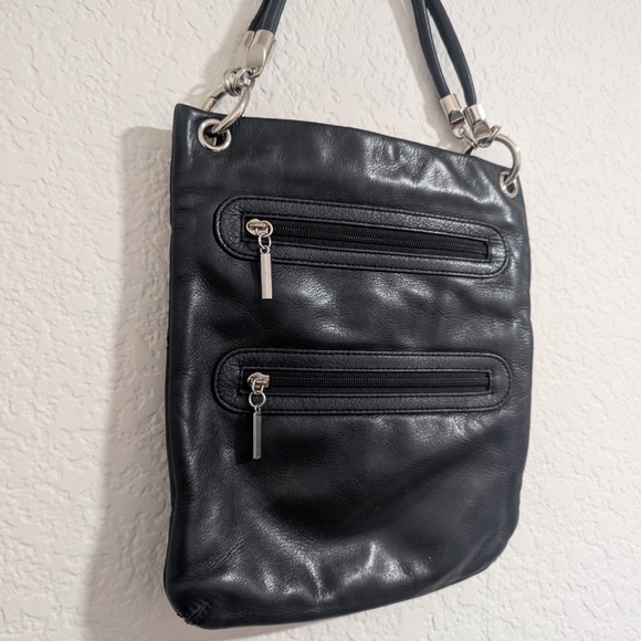 margot Black Pebbled Slouchy Double Strap Bag - Picture 2 of 7